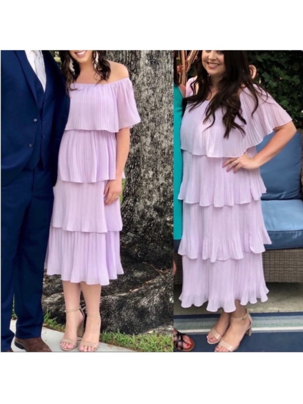 Pastel Lavender Off-the-Shoulder Ruffle Midi Dress 🌿 - Picture 8 of 10